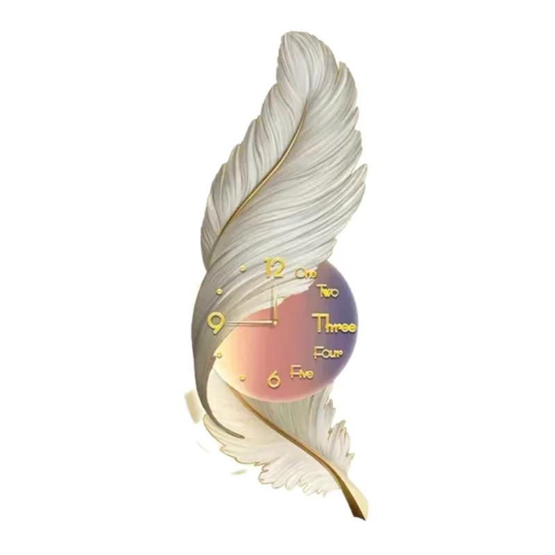 Wall Clock Large Luxury Art Clocks Decor Picture Silent Living Room Wall Feather Decoration Watch Renoj De Pare Home DecorP4M5U3