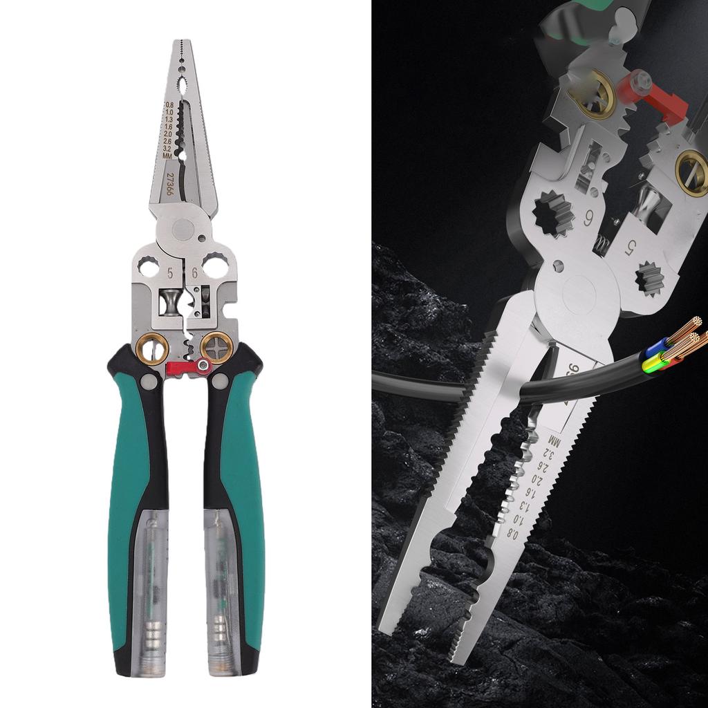 23 In 1 Wire Stripper with Detachable Electrical Tester   Winding Cable Cutting Crimping Stripping Tool Pointed Nose Pliers