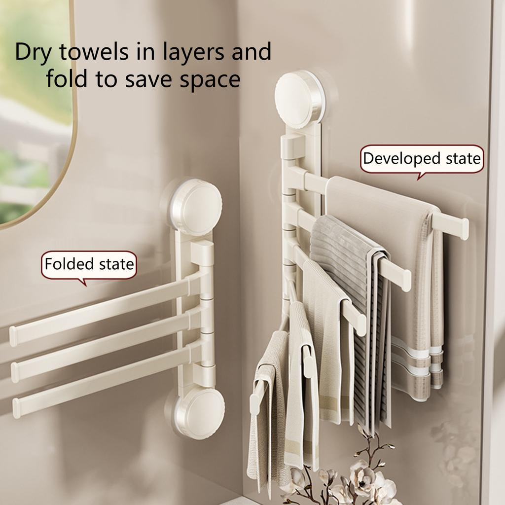 Suction Cup Rotating Towel Rack Without Drilling Required Space Saving Double Rack for Bathroom or Kitchen Hanging