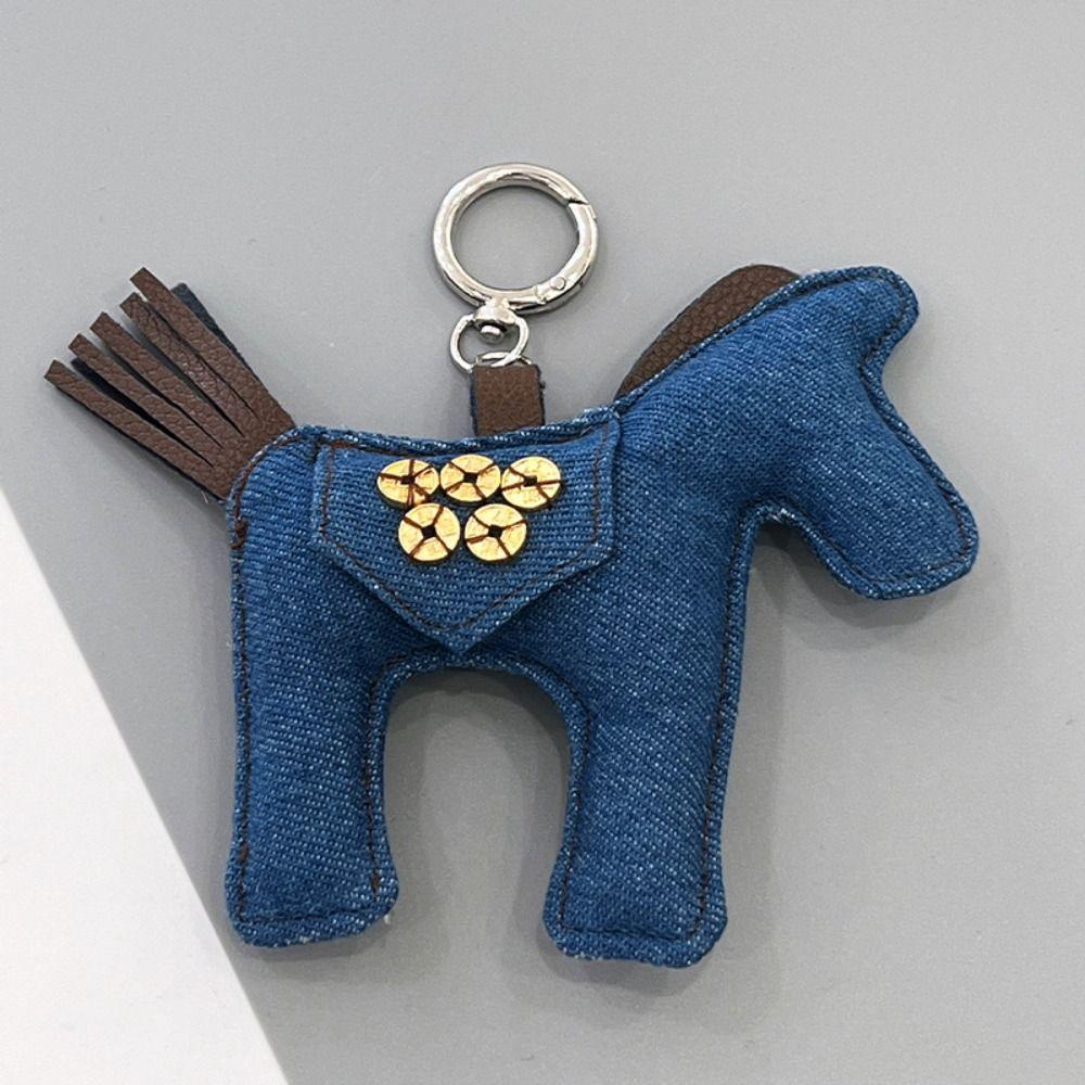 Cute Cloth Pony Pendant Pu Leather Horse Year Key Ring Cartoon Plush Horse Keychain  Hanging
