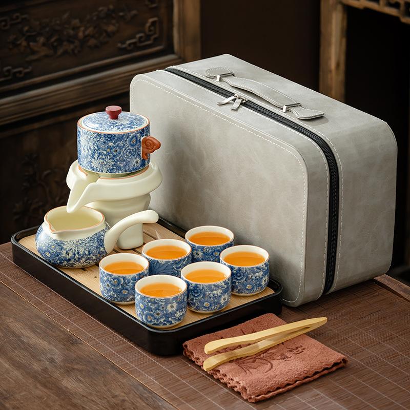 Household Ru Kiln Retro Flower Tea Set Complete Set Ceramic Household Living Room Tea Pot Premium Business Souvenir