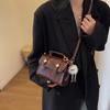 Chic Vintage Handbag with Cute Plush Ball Charm Gold Button Detail Crossbody Bag Faux Leather Shoulder Purse for Women Tote Bag