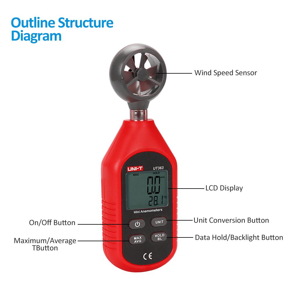 UNI-T UT363 Handheld Mini Digital Anemometer Wind Speed Measurement Temperature Tester LCD Display
