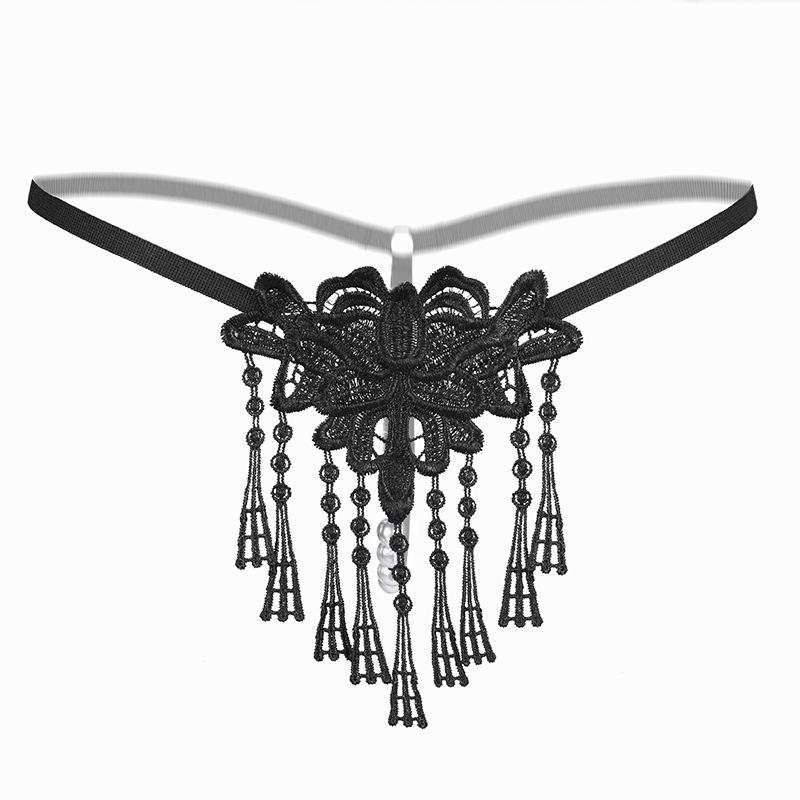 [Free Shipping] Sexy Thong, Hot Lace Embroidered Transparent Seduction Underwear, Women's Low Waist Hollowed Out T-back