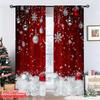 Set Of 2 Flat Printing Merry Christmas Scene Curtains Red White Snowflakes Polyester Without Electricity Festive Wall Decor Curtain