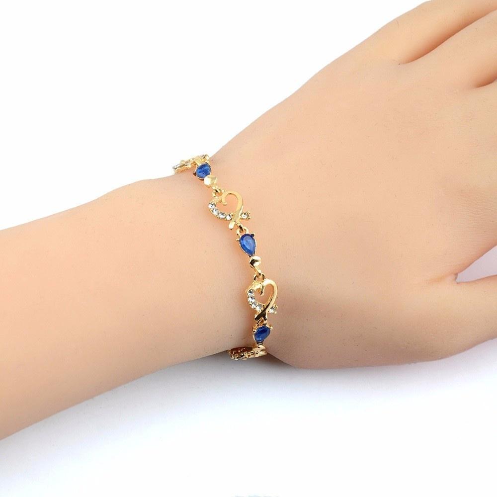 Sexy Lady Fashion 18k Gold Plated Heart 5 Colors Stones Bracelets & Bangles Jewelry