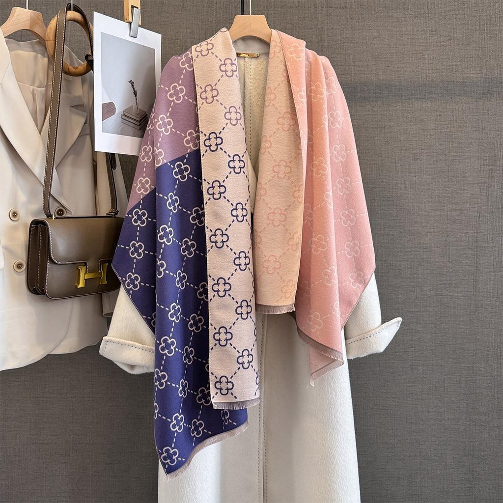 Lüks Marka Kaşmir Kadın Çiçekli Eşarp Kış Sıcak Şal ve Şal Bandana Pashmina Kadın Fular Kare Kalın Battaniye Ponço