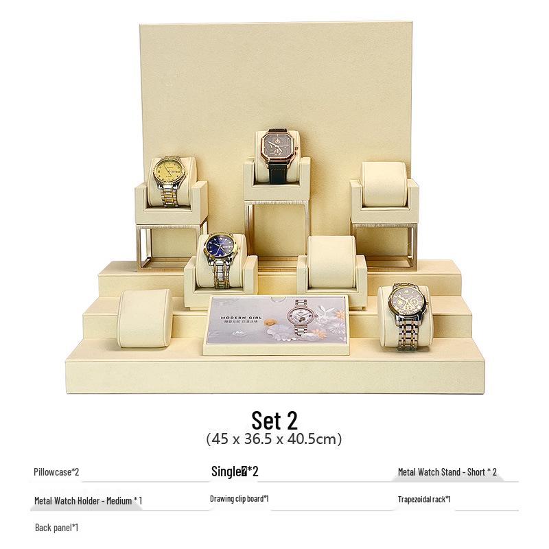 Elegant Tiered Watch Display Stand with Pillow Bag and Metal Tray for Photography
