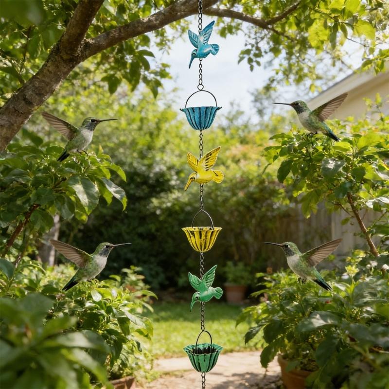 Retro Metal Rain Chain With Hummingbird Design For Easy Installation Outdoor Gutter Downspout Garden Decoration Piece