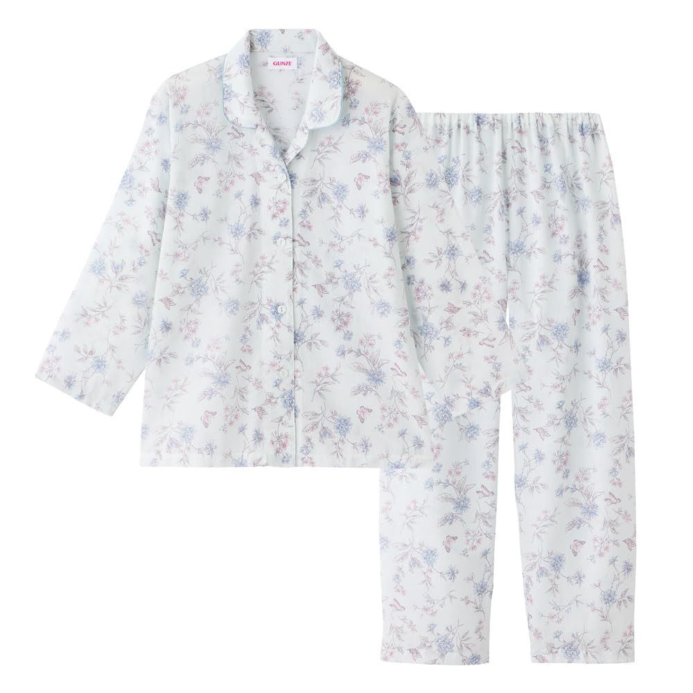 Gunze Long Sleeve Pajamas with Elastic Sleeve and Leg Mesh Green Women's Holes, Back,