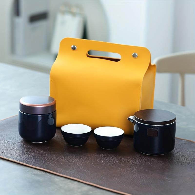 1 Set Reise Tee-Set Porzellan Tee-Set Kungfu Tee-Sets Mit 1 Teekanne (mit Sieb) 4 Teetassen Teekanister Aufbewahrungstasche Alles in einem Geschenk für Picknick O