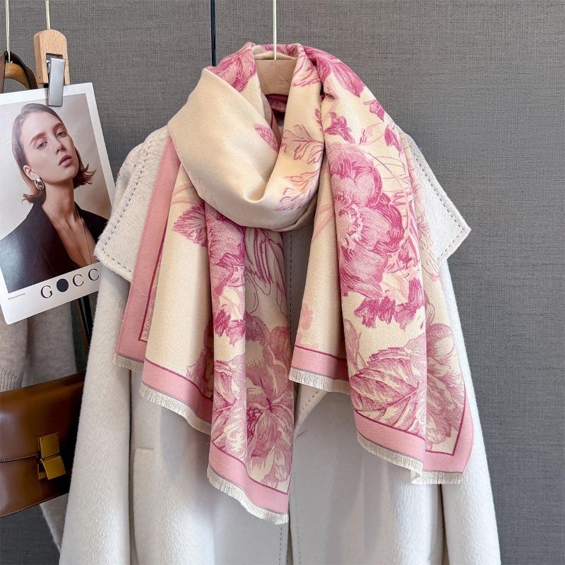 Autumn New Plant and Flower Imitation Cashmere Jacquard Scarf Women's Simple and Versatile Thickened Warm Scarf Shawl