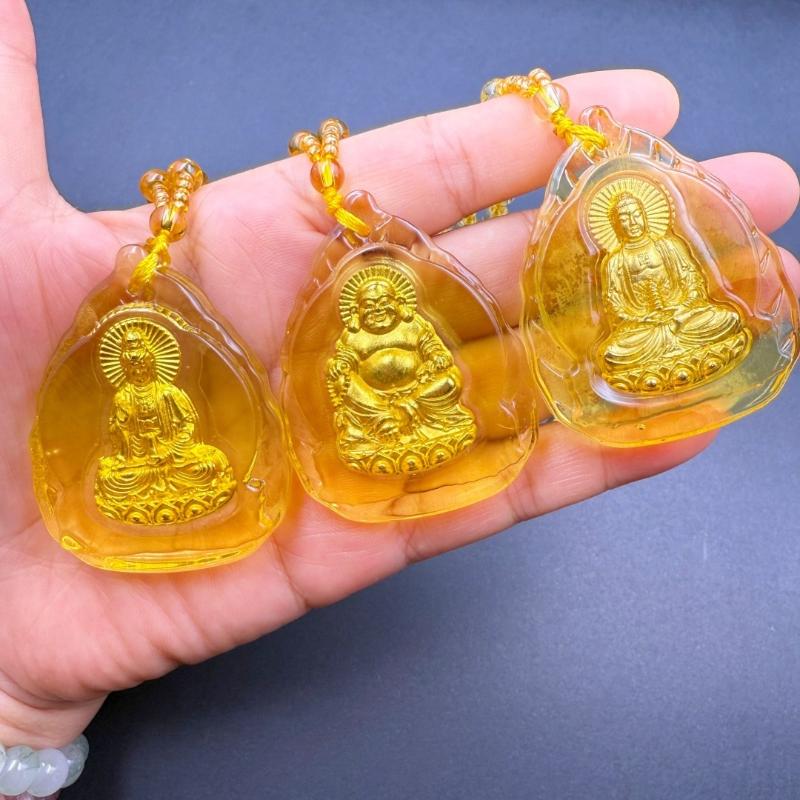 Klasikinis Kinijos Geltonas Inkrustuotas Guanyin Karoliai Pakabukas Žavesio Papuošalas Palaiminimas Laimingas Amuletas Dovanos Moterims Vyrams