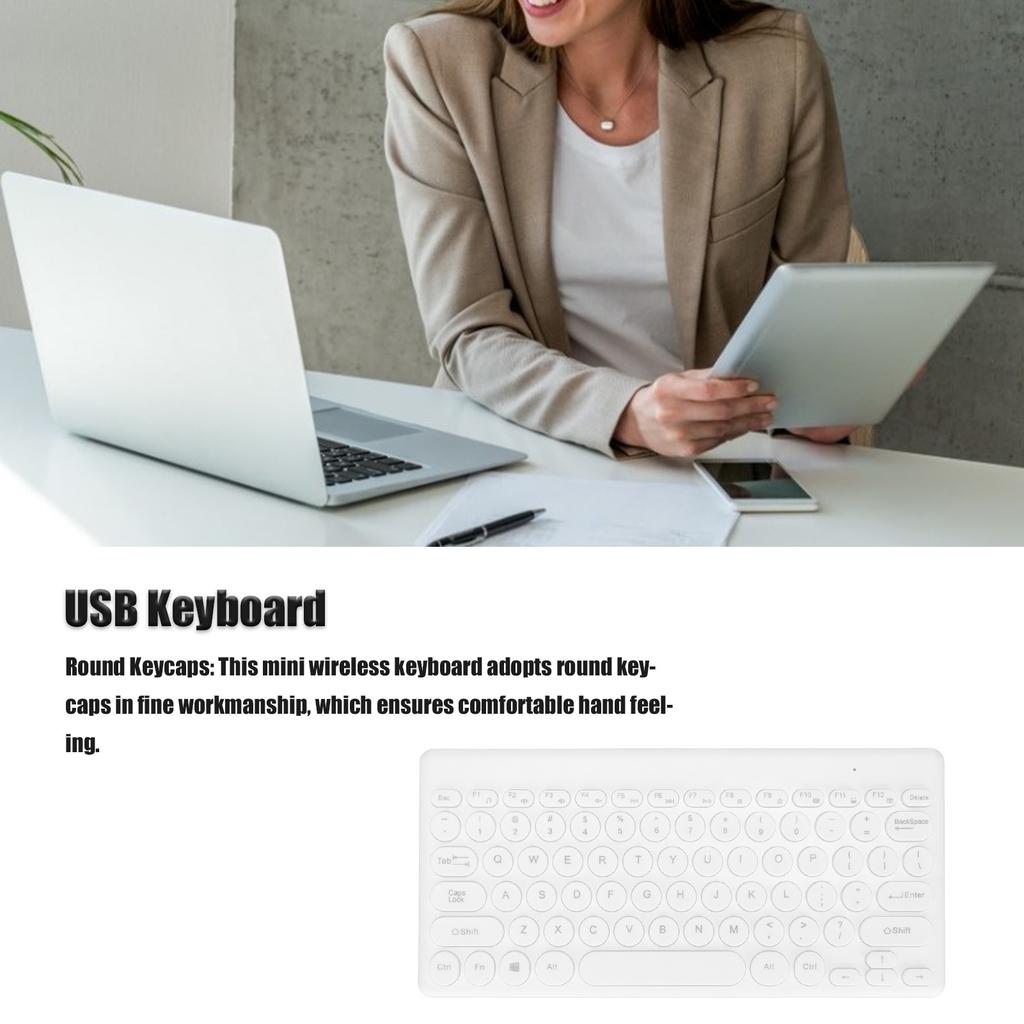 Wireless Keyboard 2.4G 78 Keys Ergonomic Design Portable Slim Power Saving Round Keycaps USB Keyboard