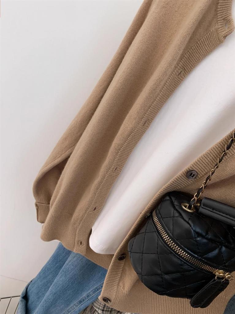 2025 Autumn/Winter Women's Wool Round Neck Knit Cardigan - Elegant Loose Sweater Coat