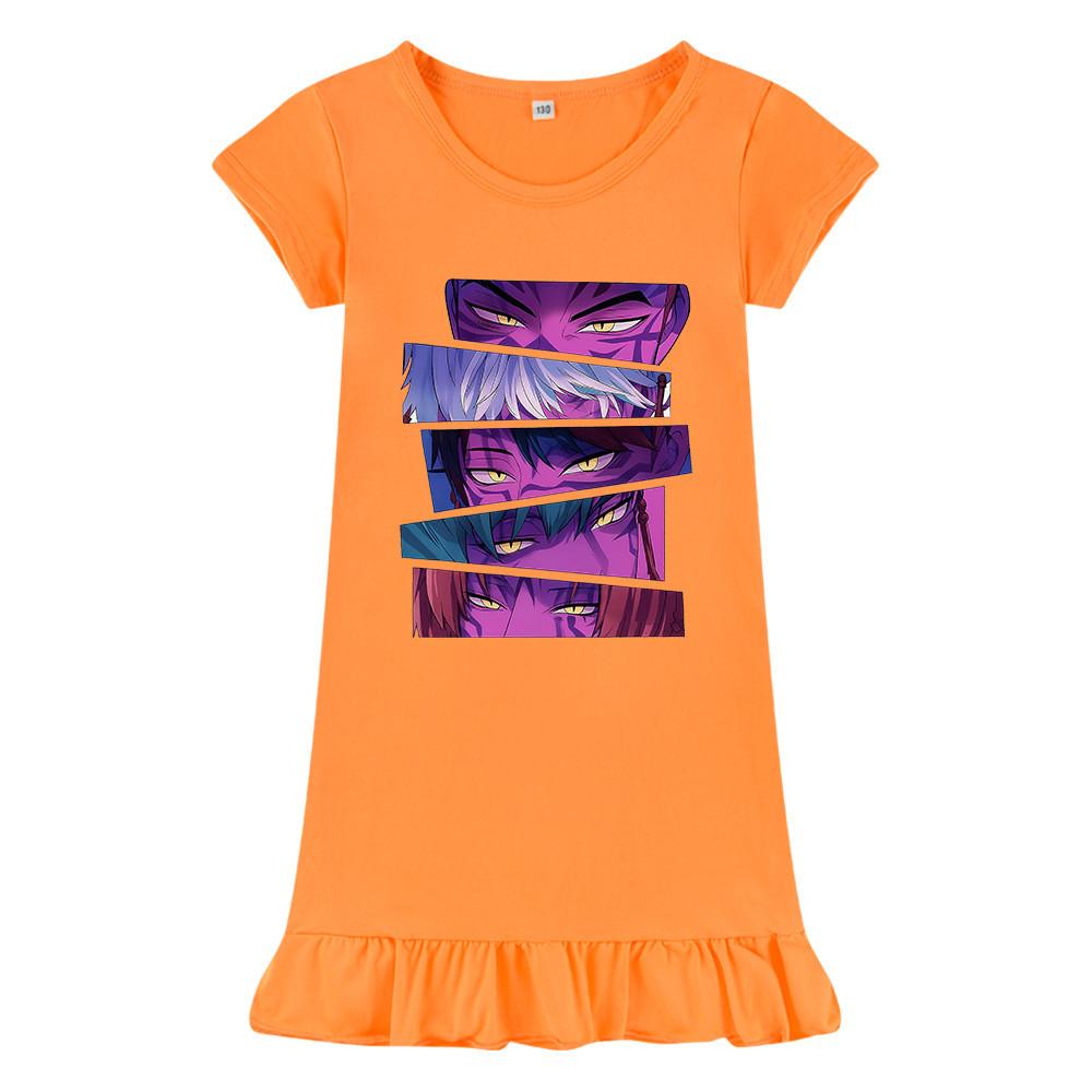 M1215 Kids Girls Sajaboys Kpop Rumi Zoey Mira Print Short Sleeves Ruffle Dress