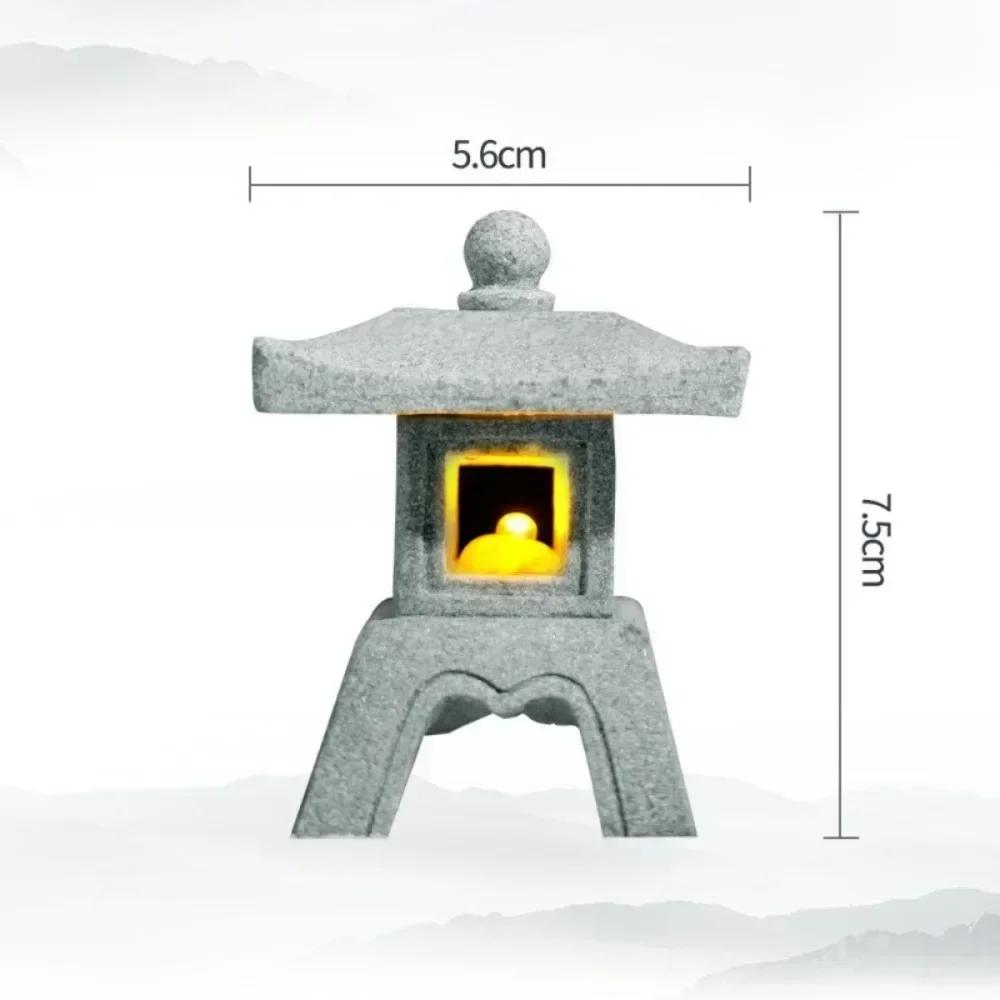 New Mini Pagoda Lantern Light Garden Statue Decorative Sand Stone Micro Landscape Lamp Zen Yard Miniature Outdoor Decorations