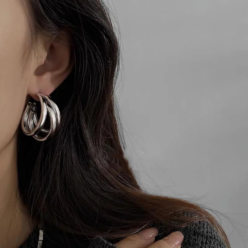 Korean Gold Color Hoop Earring for Woman Metal Elegant Vintage Geometric Statement Luxury Earrings Party 2023 New Zircon Gift