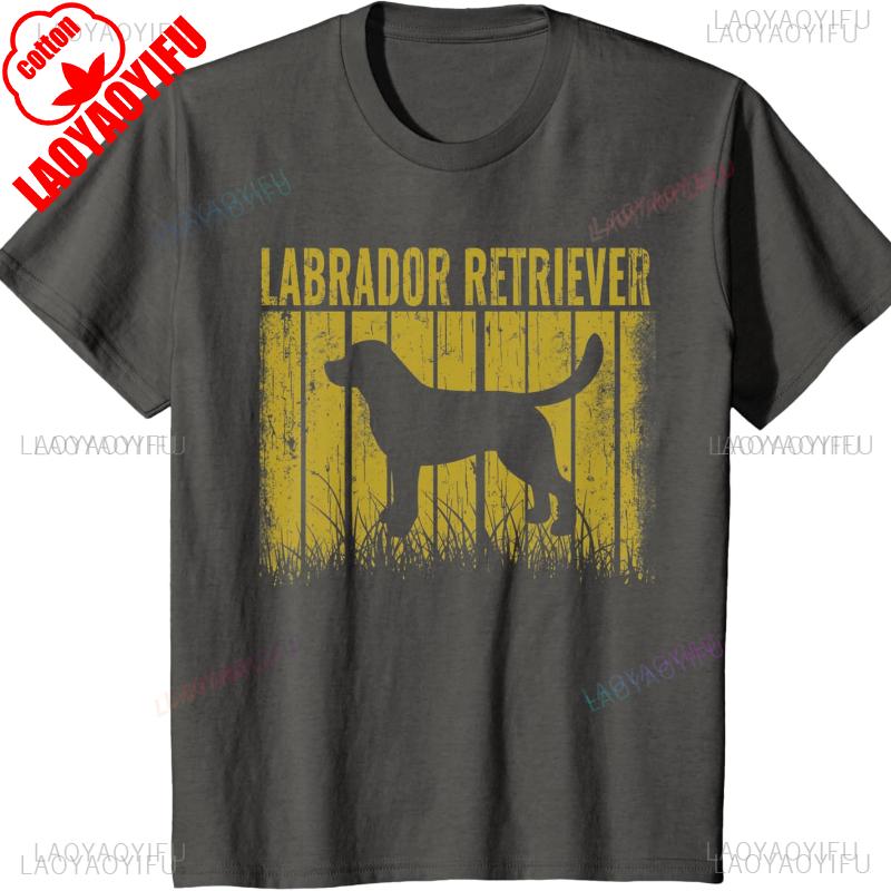 Retro Labrador Retriever Dog Vintage Gifts Cotton TShirt Graphic T Shirts for Men Funny Outdoors High Quality Cotton Shirt Tops