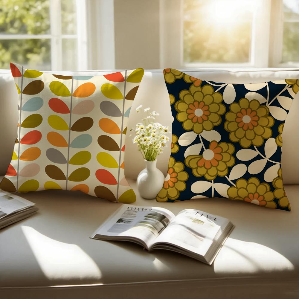 Retro Style Pattern O-Orla K-Kiely Flower Cushion Cover Pillowcase Short Plush Invisible Zipper Room Sofa Cushion Cover