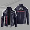 Large size leather jacket PU men's leather jacket blood dragon sticker car logo slim casual motorcycle fleece windproof leather jacket