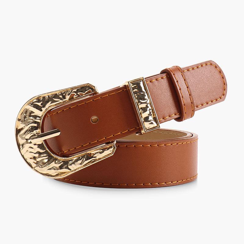Minimalist Pu Alloy Buckle Belt For Women With Irregular Texture For Casual And Office Wear