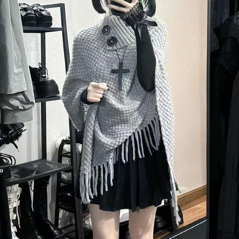 Streamer Style Fringe Knit Shawl: Spring-Autumn Design, Personalized Cape Top, Warm Fringe Outer Layer