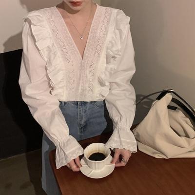 Elegant Women's Summer Blouses Ruffless Woman Tops Women White Shirt Blouse Chemise Femme Blusas Blusa Feminina Long Sleeve Top