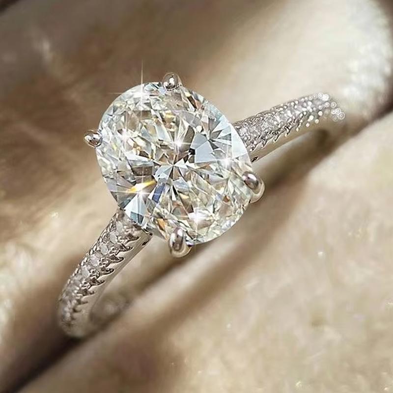 925 Zilver 1-8CT Zircon Prachtige Glanzende Ovalen Steen Ring Voor Vrouwen Verloving Bruiloft Luxe Hoge Kwaliteit Fijne Sieraden