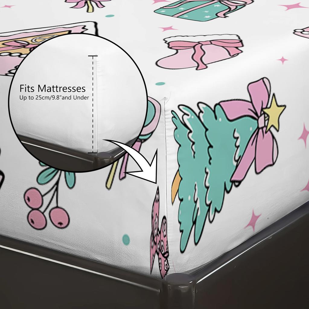 3pcs Merry Christmas Christmas Element Print Coreless Bed Sheet Set Multi Size Bedcover Bedroom Dormitory Bedding Decoration