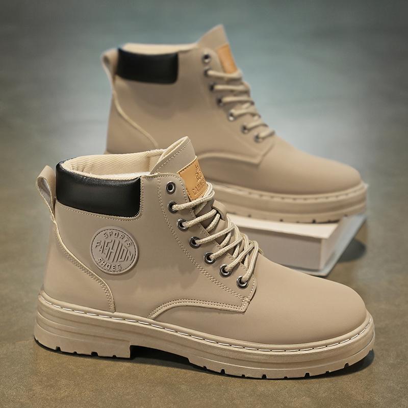 Autumn and winter 2004 men's high-top Martin boots black leather boots versatile casual trend big yellow boots large size