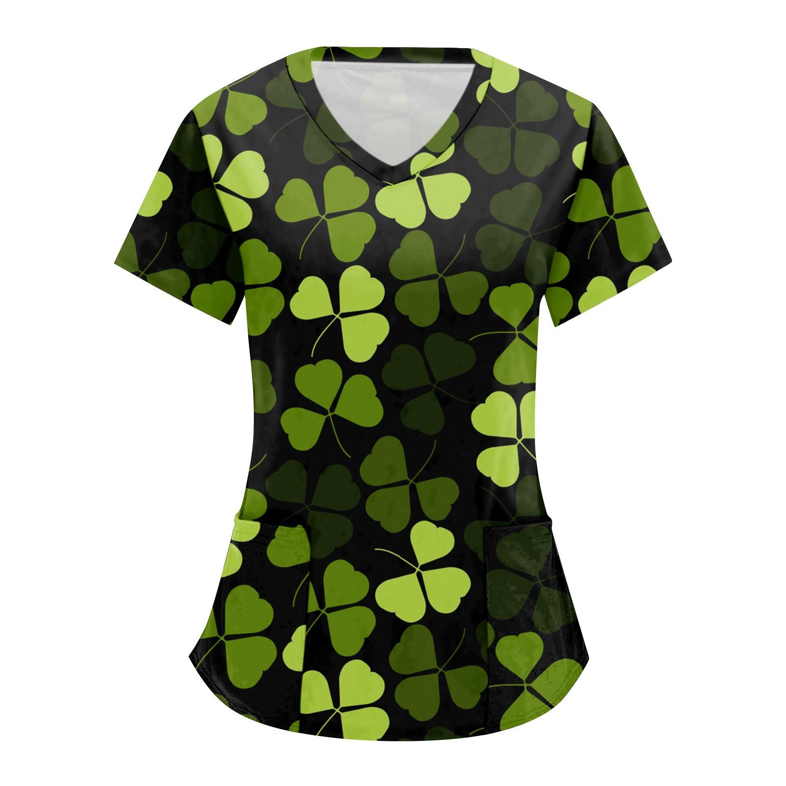 

Женские топы с короткими рукавами и v-образным вырезом с принтом Святого Патрика, рабочая блузка с карманами L