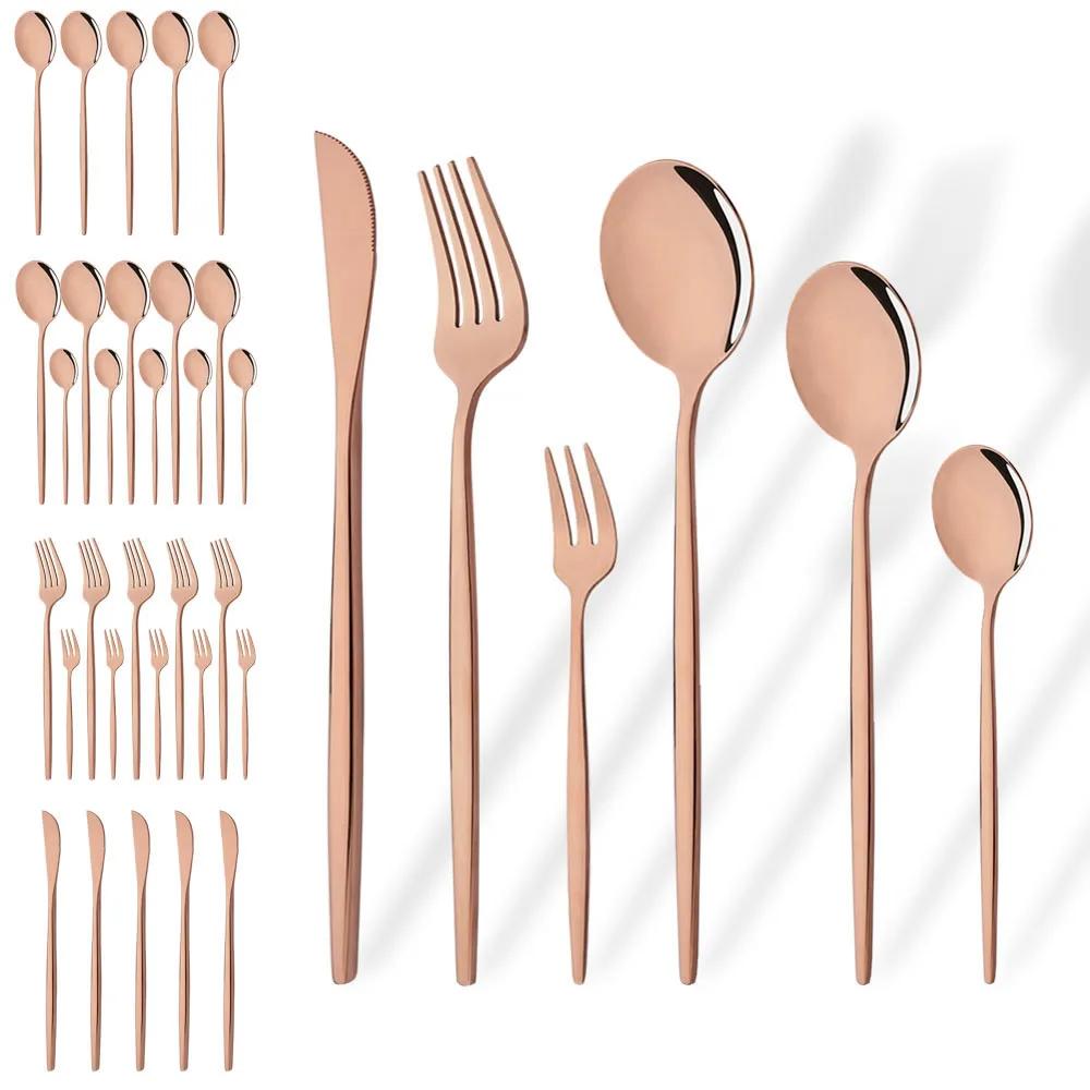 36Pcs Black Cutlery Set Stainless Steel Flatware Mirror Knife Cake Fork Tea Spoon Western Dinnerware Set Luxury Tableware Set