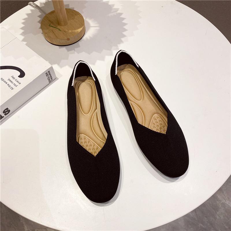 

Темпераментные вязаные женские туфли-лодочки, туфли-яичный рулет, женские цветные туфли на плоской подошве с легким вырезом, туфли-дудочки 34 чёрный