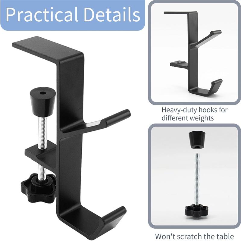 Aluminium Alloy Clamp-On Desk Mount Bag Holder Hook Headphone Hanger Rack for Table Desk Under Counter