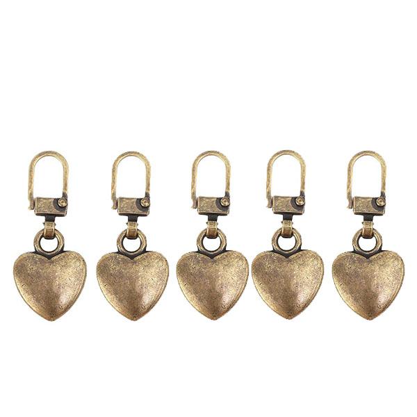 Set of 5/10 Heart-Shaped Metal Zipper Pullers for DIY Sewing and Repair