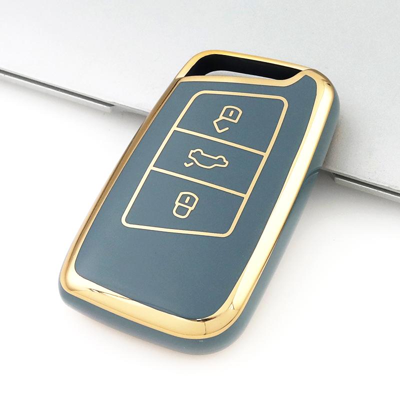 

Чехол для автомобильного ключа с 3 кнопками из ТПУ для Volkswagen VW Magotan Passat B8 Golf для Skoda Superb A7, защитные аксессуары серый