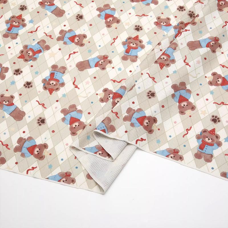 0.5m/2m Fine Strip Thicken Corduroy Cute Cartoon Printed for Sewing Winter Coats Children's Clothing Pants Handmade DIY Fabrics