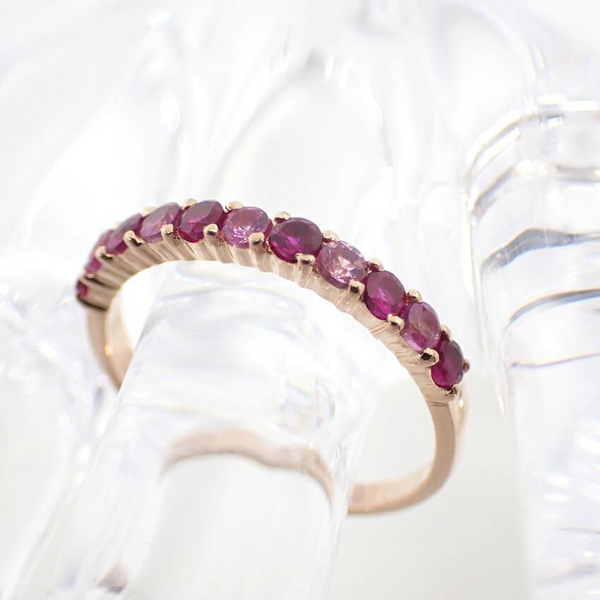 [Pre-owned] K18PG/Ruby/Pink Sapphire/Half Eternity Ring/Size 18/j53-1