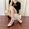 Silver French Mary Jane Shoes Waterproof Table High Heels Thick Heel Light Mouth Bow One-word Buckle Single Shoes Women's Small Leather Shoes