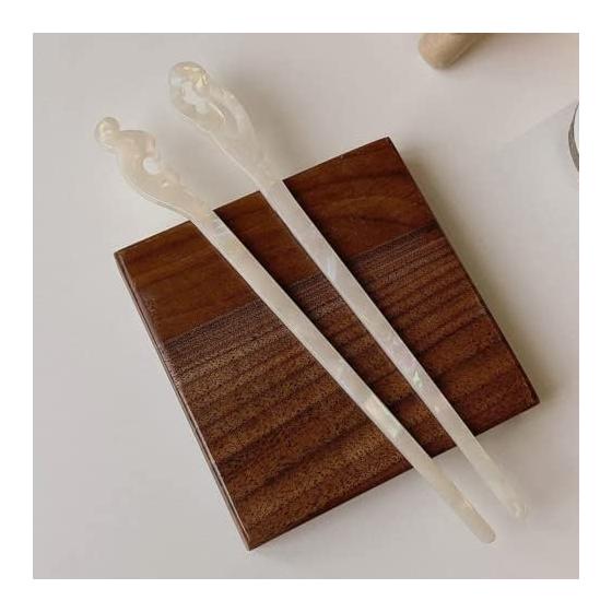 Tortoiseshell-style Stick Hairpin, Simple Hair Accessory, Pearl Color, for Yukata