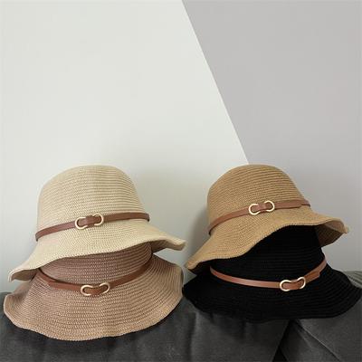 Belt Wavy Edge Knitted Bucket Hat Women's Autumn and Winter Foldable Retro Versatile Casual Sunshade Basin Hat