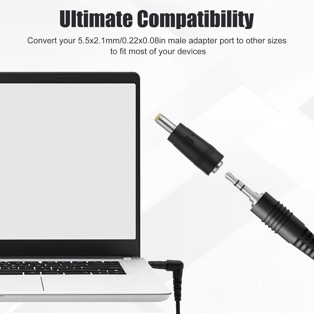 DC Adapter Connectors DC Barrel Jack Plug Power Adapter 5.5x2.1 mm Female to Male Adapter Tip for Monitor Webcam Router Laptop