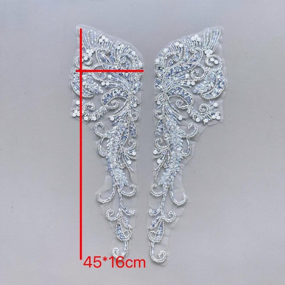 1 Paar Perlen Pailletten Spitze Stickerei Stoff Aufkleber Hochzeitskleid Kleidung Nähen Applikation Blume Kleid Zubehör DIY