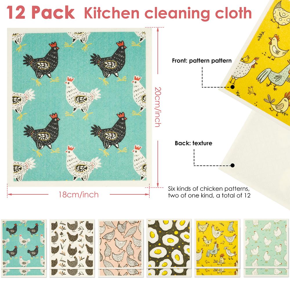 12Pcs Kitchen Dish Towels Nonwoven High Absorbency Swedish Dishcloths Thickened Cleaning Cloth for Home Washing Dishes Cleaning
