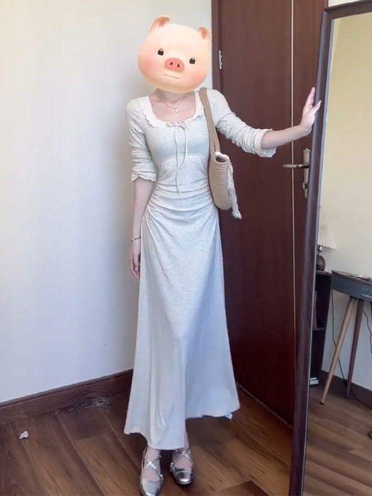 2025 Slim Fit High-Waisted Long-Sleeve French Dress for Women: New Early Autumn Waist-Cinching Design