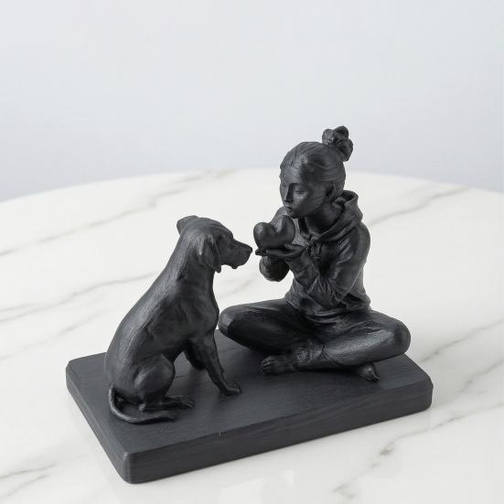 3D Printed Dog And Owner Sculpture Dog And Owner Statue Desktop Animal Figurine