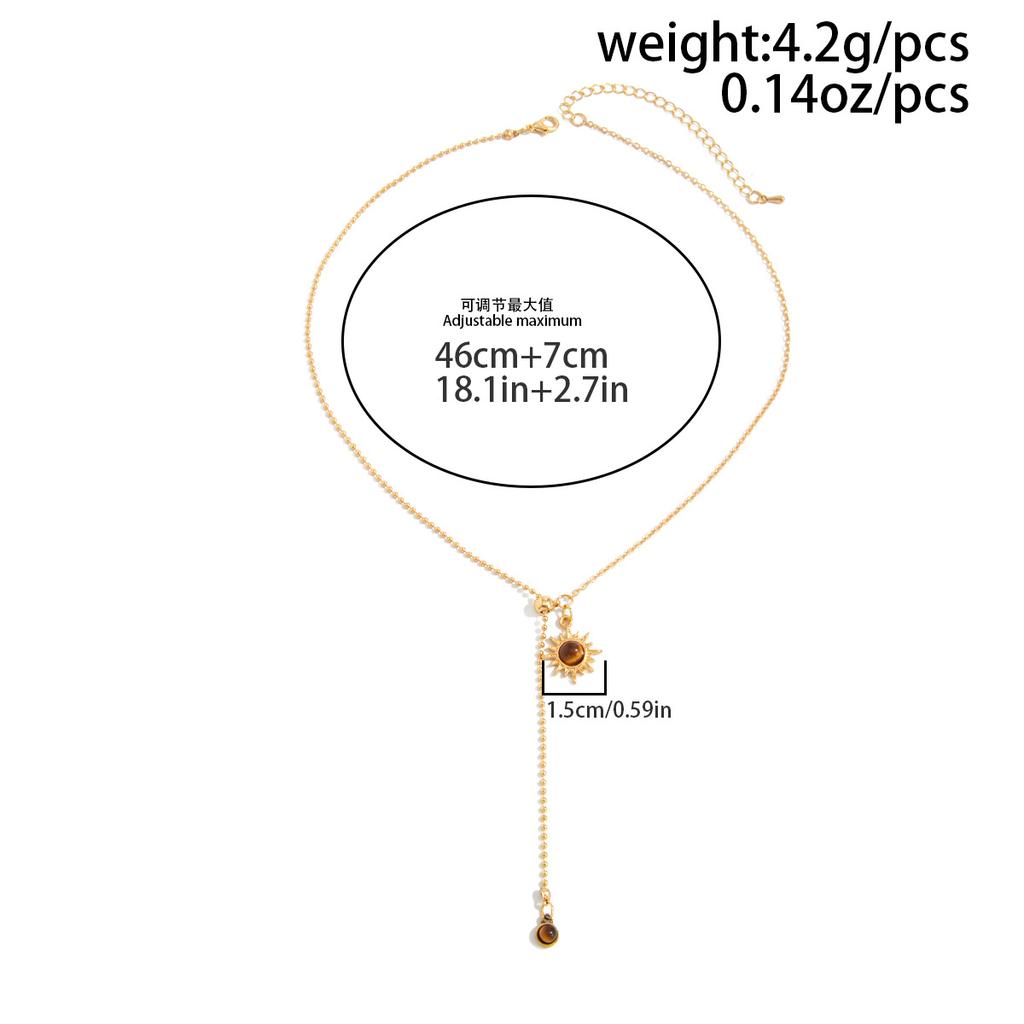 Maillard Style Tiger Eye Stone Pendant Y-shaped Thin Chain Sweater Necklace Women's Fashion Adjustable Rope Chain Daily Jewelry