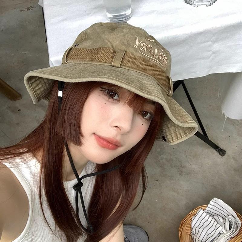 Ricygvm Western Cowboy Hat For Women Vintage Old School Washed Cotton Drawstring Fisherman Cap Unisex Outdoor Mountaineering Sunshade Visors