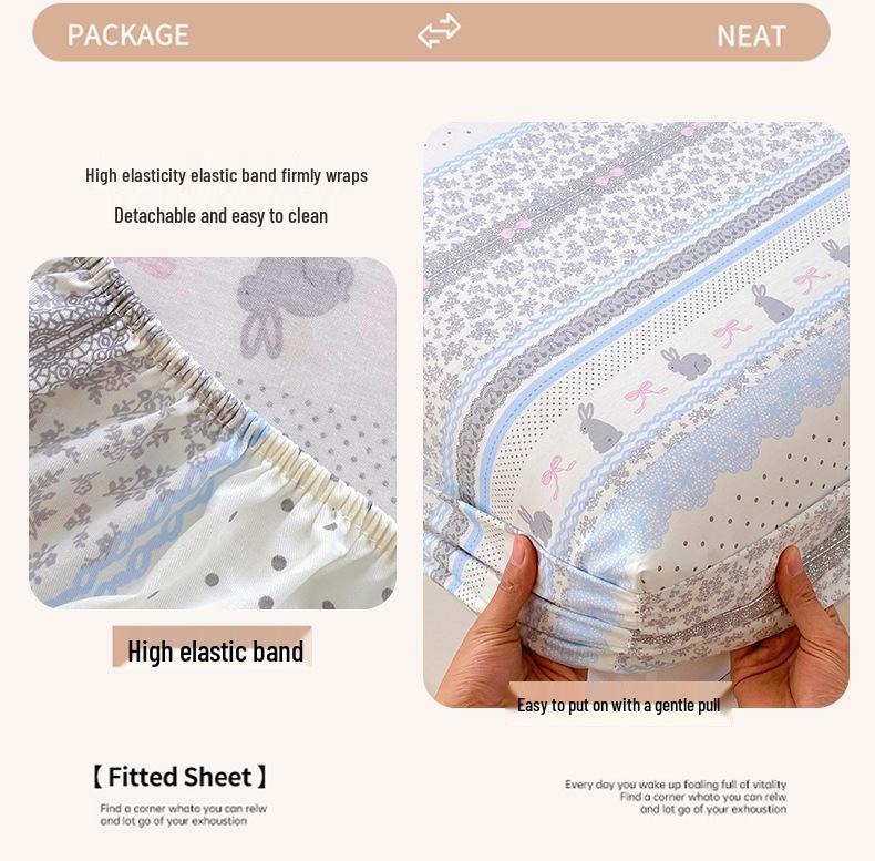Pure Cotton Printed Single Bed Sheet Set - Fitted Sheet, Protective Cover, Pad Cover (3 Pieces)